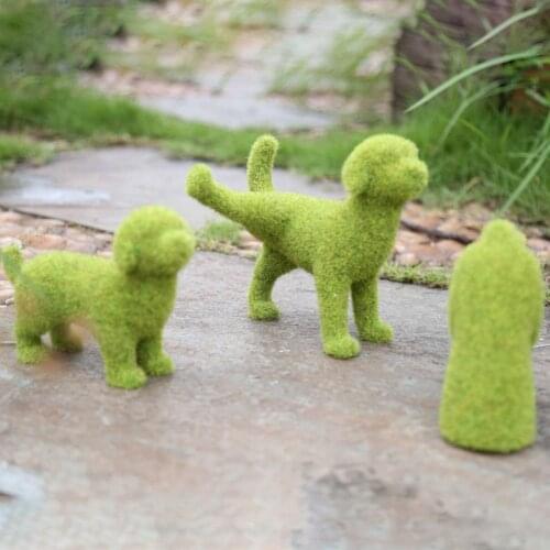1PCS Resin Artificial Grass Animal Puppy For Garden Decoration Home Office Room Decoration Fuzzy Flocking Puppy Figurine Decor