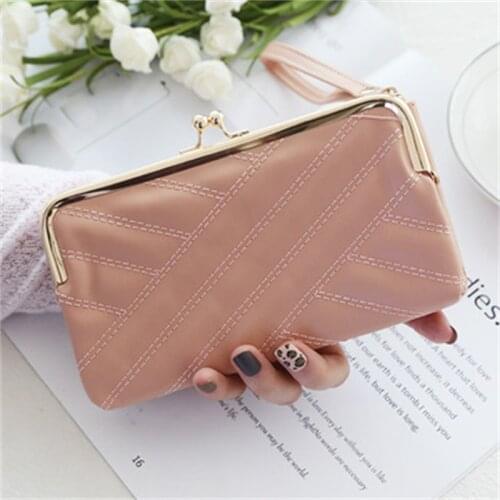 Simple Wild Clutch Fashion Lingge Embroidered Thread Long Wallet Women PU Leather Phone Wallet Hook Zipper Ladies Wallet Portfel