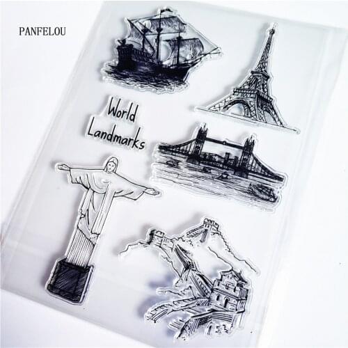 PANFELOU World architecture Transparent Silicone Rubber Clear Stamps cartoon for Scrapbooking/DIY Easter wedding album