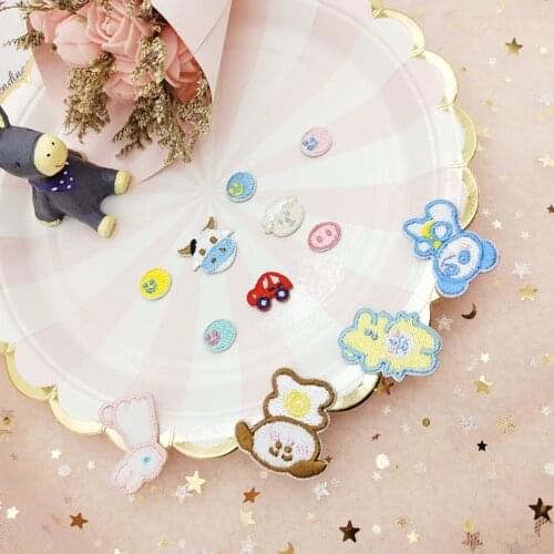 Self-adhesive Cartoon Mini Animal Embroidered Patches for Clothes Hairpin Iron-on Clothing Sticker Dog Pig Car Applique Stripes