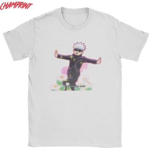 Satoru Gojo Will Kill You Jujutsu Kaisen Mens T Shirts Anime Manga Tees Short Sleeve O Neck T-Shirts Pure Cotton Party Clothes