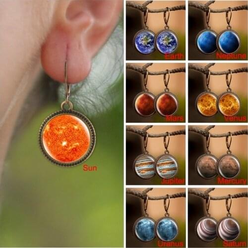 Eight Planet Earrings Jupiter Earth Mars Photo Glass Cabochon Dangle Earrings Creative Jewelry for Women Christmas Gifts