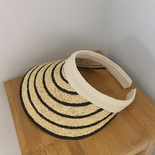 Casual Womens Summer Hat Sun Visor Empty Top Stripe Wide Brim Hat Sun Protection Cap Female Sun Hats Beach Hat Raffia Straw Hat