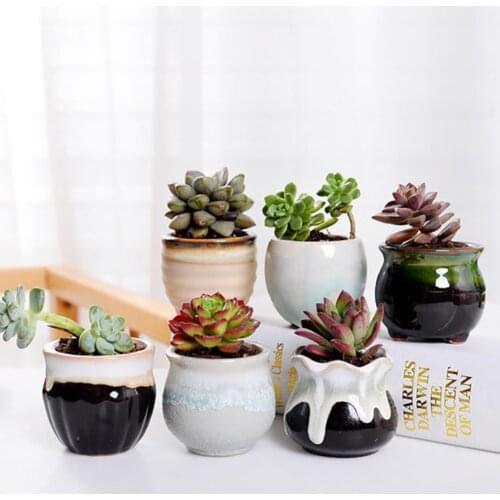 Cute Planter Ceramic Round Flower Pot Drainage Hole Practical Craft Exquisite For Your Beloved Plants Plants Not Included