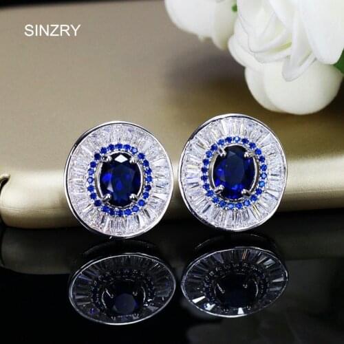 SINZRY Jewelry Clear white Rectangle Cubic zirconia micro paved Oval brilliant stud Earrings for bridal trendy jewellery