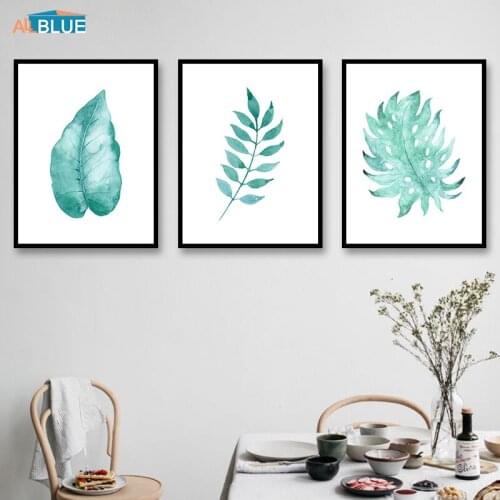 Scandinavian Painting Canvas Modern Watercolor Plant Leaf Posters Prints Green Art Wall Picture For Living Room Home Decoration