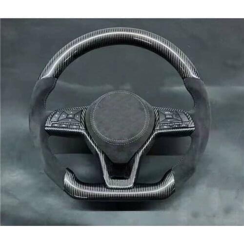 OEM Cuatomized Trim Real Carbon Fiber Sports Steering Wheel Alcantara Leather compatible for Nissan Sentra Kicks 2014-2020