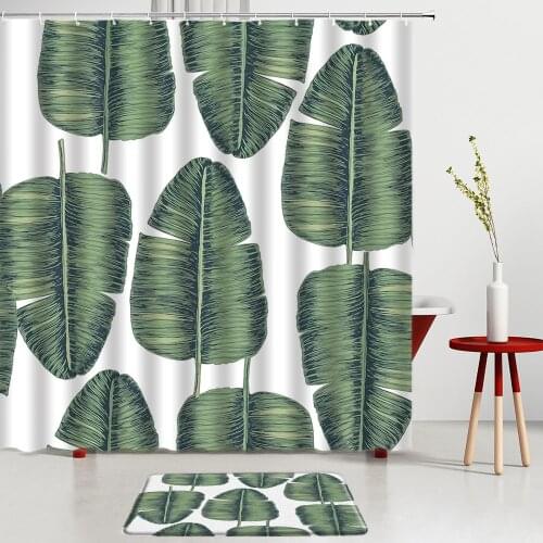 Tropical Green Plant Leaf Bathroom Sets Shower Curtains Bath Mats Entrance Door Mats Kitchen Room Decoration Rug Non-Slip Carpet