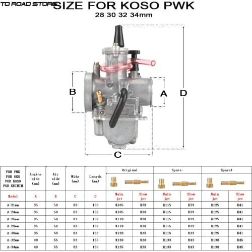 Universal PWK 28 30 32 34 mm Motorcycle Carburetor For KOSO Carburador With Power Jet For Racing Motor Engine Dirt Bike MX