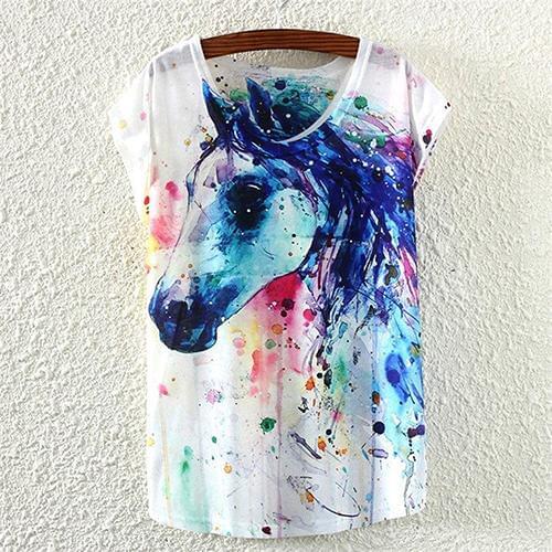 Camisa mujer Womens Short Sleeve Multicolor Horse Graphic Digital Printing tshirt Top Tee Shirt футболки женские летние 2020