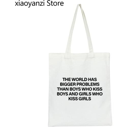 The World Has Bigger Problems Women Shoulder Canvas Bag Quotes Tumblr Grunge Handbag Feminist 90s Girls Graphic Shopping Bags