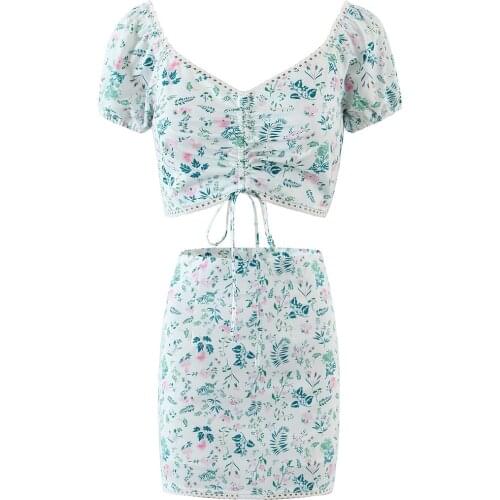 2021 Summer Holiday Vocation Sexy Short Sleeve Top and Skirts Women Sets