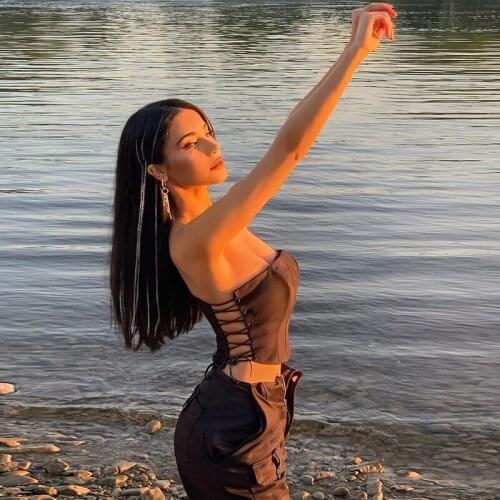 Women’s Sexy Tube Top Fashion Strapless Short Shirt Summer High Street Side Bandage Criss Cross Slim Fit Wild Tube Top