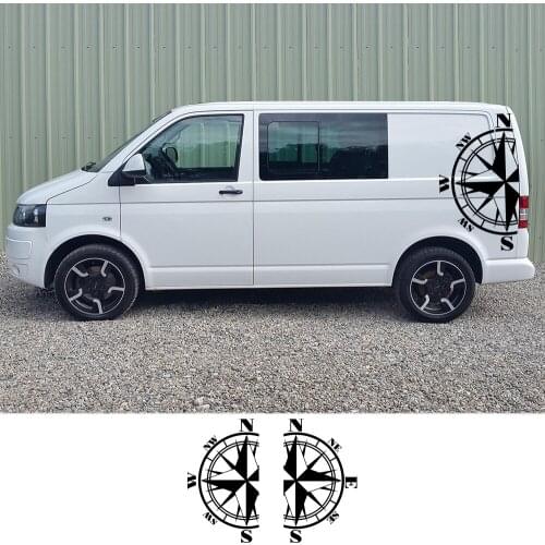 2PCS Car Body Side Stickers For Volkswagen VW Multivan Transporter Caravelle T4 T5 T6 Auto Body Vinyl Compass Decals Accessories