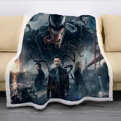 3D Venom Film Printed Sherpa Blanket Couch Quilt Cover Travel Bedding Velvet Plush Throw Fleece Blanket Bedspread On The Sofa