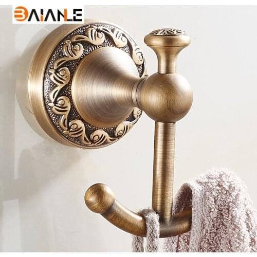Antique Robe Hook Copper Hat Coat Towel Door Wall Bath Utility Closet Double Hook Hanger Home Kitchen Bathroom Decoration