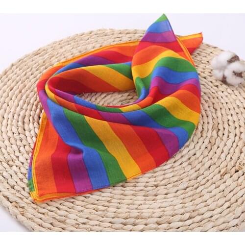 Festival Rainbow Colorful Seven Stripes 55x55CM Unisex Cotton Pocket Square Scarf Headband Bandana Gay Parade Wristband Neck Tie