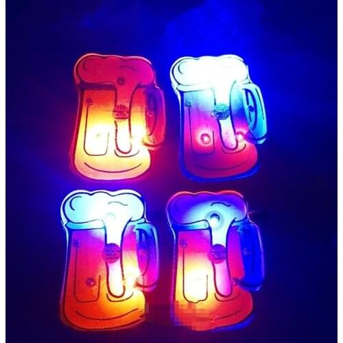 Beer Cup LED Flashing Brooch Pin Light Up Glowing Badge Adults Bar KTV Nightclub Dress Decor Glow Party Concert Bar Toy Gift