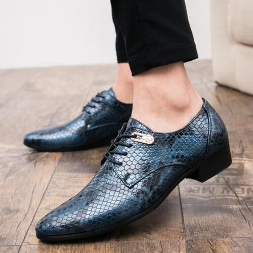 CIMIM Brand Men Pointed Toe Dress Shoes Snake Leather Shoes Men Business Office Casual Shoes Big Size Formal Men Wedding Shoes