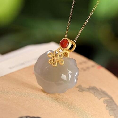 Designer original new Hetian Yuyan purple retro palace wishful necklace pendant lady silver jewelry
