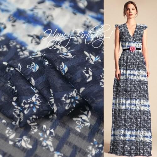 1 Meter New Its Blue Tie Dyeing Jacquard 100% Silk