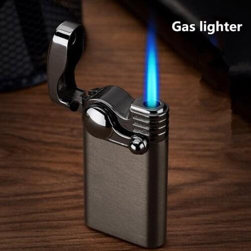 Gas Lighter Windproof Rush Blue Flame Inflatable Butane Cigarette Tool Cigar Set For Smoker Gift