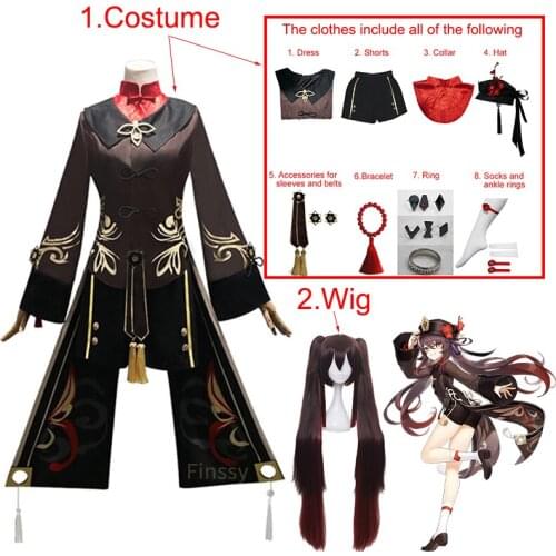 Genshin Impact Hu Tao Cosplay Costume Including Hat Ring Bracelet Waist Accessories Halloween Anime Performance Costume
