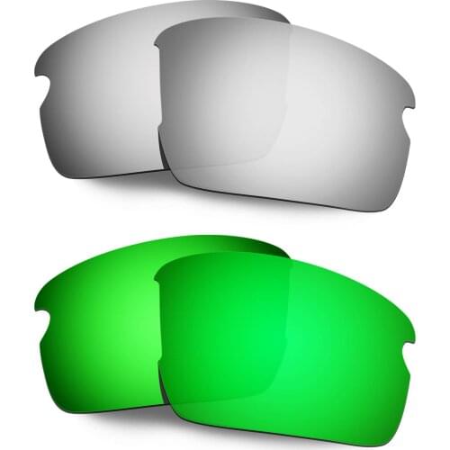 HKUCO Polarized Replacement Lenses For Flak 2.0 Asian Fit OO9271 Sunglasses Silver/Green 2 Pairs