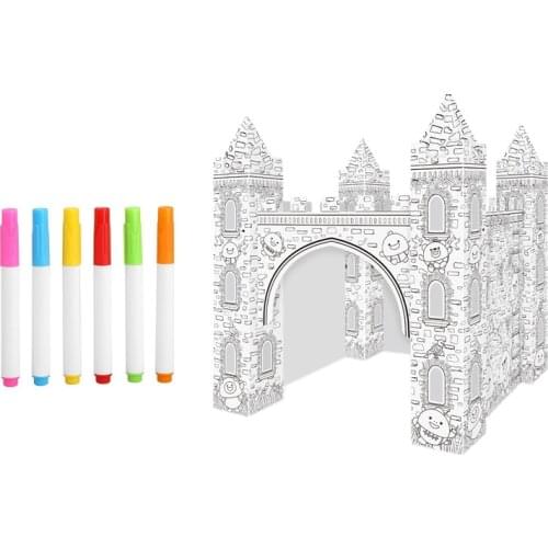 Diy Drawing Castle Toy Coloured Graffiti Paper House Hand-Painted Doodle Children Kid Early Education Game