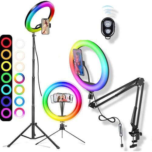 Selfie Ring Light 26cm RGB Fill LED RingLight Selfie Lamp Photography Lighting Mobile Holder Tripod Stand For Video Youtube Live