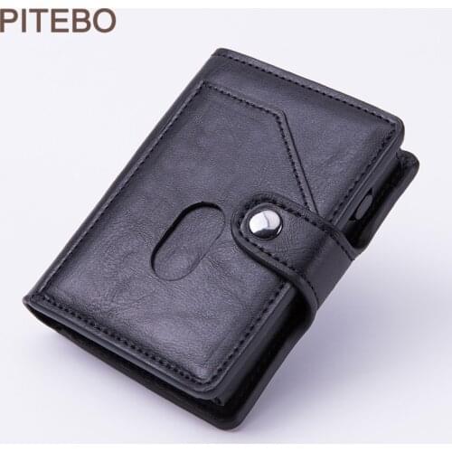 PITEBO Leather NFC carbon fiber card box anti-theft brush male and female card pack large capacity shield RFID automatic pop-up