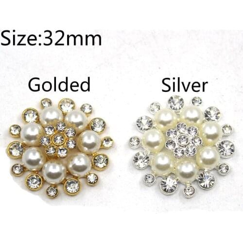 New Hot 32mm 5Pcs/Lot Round Flatback Pearl Button Alloy Accessories For greeting card DIY Handwork Ribbon Decoration