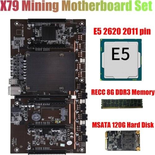 X79 H61 BTC Mining Motherboard with E5-2620 2011 CPU+RECC 8G DDR3 Memory+120G SSD Support 3060 3080 Graphics Card
