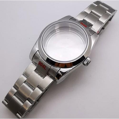 36mm Sapphire Glass Stainless Steel Oyster Polished Watch Case Brushed Band Fit NH35,NH36 Automatic Movement