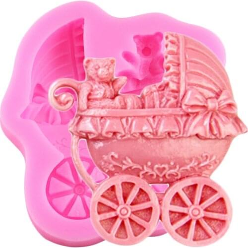 Bear Baby Carriage Car Bows Silicone Molds Baby Birthday Fondant Cake Decorating Tools Candy Polymer Clay Chocolate Soap Moulds
