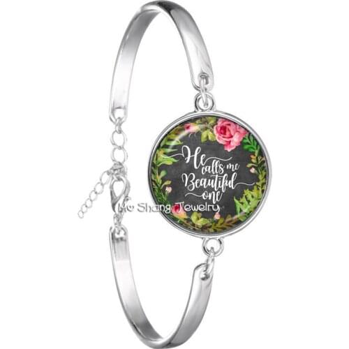 Trendy Bible Verse Bracelet He Calls Me Beautiful One Art Picture Glass Dome Bangle Psalm Quote Jewelry Christian Gifts