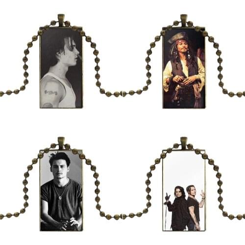 Men Johnny Depp For Women Jewelry With Bronze Plated Glass Cabochon Choker Long Pendant Rectangle Necklace