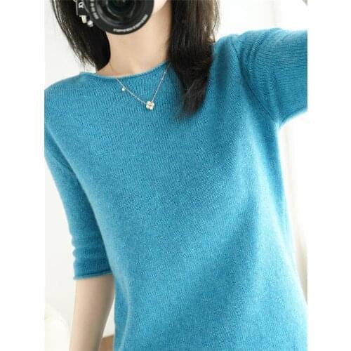 New Women Sweaters Short Sleeve Round Neck Knitted Korean Version Cashmere Sweater Women Spring Autumn Pullover Pull Femme Tops