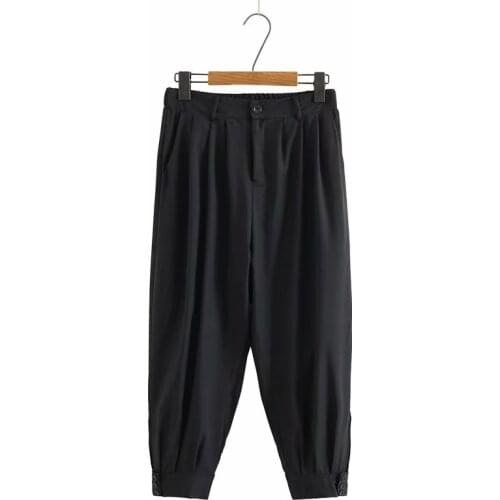 Solid black High waist Loose suit harem pants 2021 plus size new summer casual button ladies pants female trousers