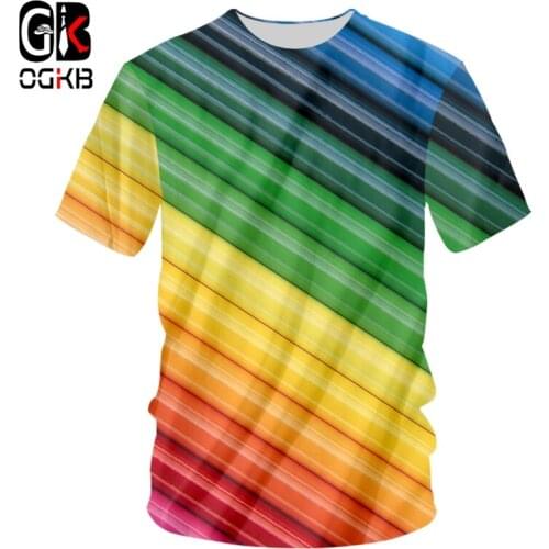 OGKB Man New T Shirt Fashion Short Sleeve 3D Printed Colorful And Stripes And Lines Big Size 5XL Clothes Mens O Neck Tshirts
