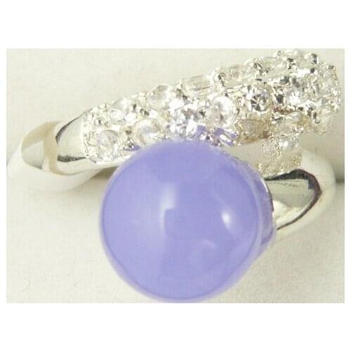 Wholesale noble light purple Natural jade silver plated crystal inlay fashion ring(#7.8.9)