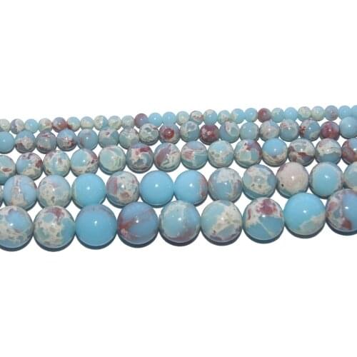 Wholesale Natural Snakeskin Blue Stone Round Loose Beads For Jewelry Making DIY Necklace Bracelet 4/ 6/ 8/10/12 MM Strand 15