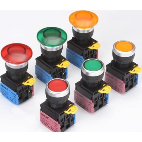 Power button switch with lamp self reset 24 V 220V start inching 22mm round flat button