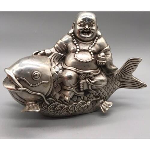 Collect China Fine Workmanship Cupronickel Sculpture AuspiciousMaitreya Buddha Metal Crafts Home Decoration