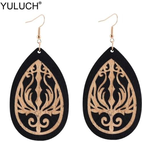 YULUCH 5 Colors Vintage Water Drop Earrings For Women Ethnic African Long Wooden Flower Statement Earrings For Lady Party Gifts
