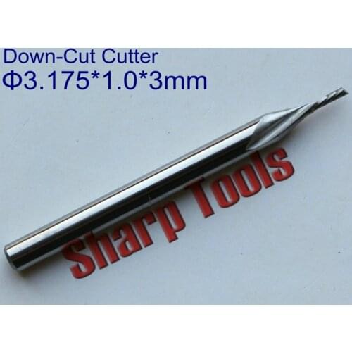 5pc 3.175x1.0x3mm Down Cut 1 Flute Spiral Milling Cutters, Solid Carbide End Mill CNC Router Bits Cutting Tools for Acrylic Wood