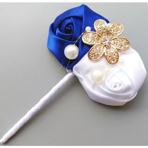 Wedding Corsages And Boutonnieres Gold Crystal Groom Boutonnieres Handmade Artificial Flowers Bridesmaid Wrist Corsages SW0242