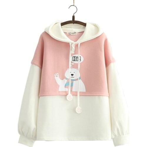 Fleece hooded sweatshirts women cartoon bear print cute hoodies New Arrival 2020 winter Casual harakuju Long Sleeve Pullovers