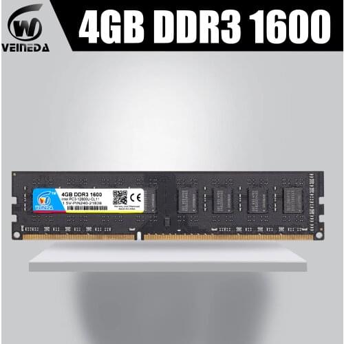 Veineda RAM DDR3 4GB Memoria RAM DDR3 1333 1600MHz for all Inter AMD Desktop PC3-12800 compatible 1066MHz brand new