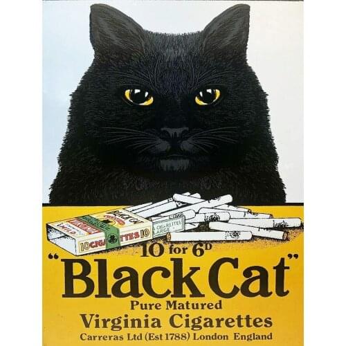 Black Cat Cigarettes Advert Vintage Metal Sign Wall Plaque,Metal Sign Wall Hanging Decoration Painting Plaque SignOutdoor/Indoor